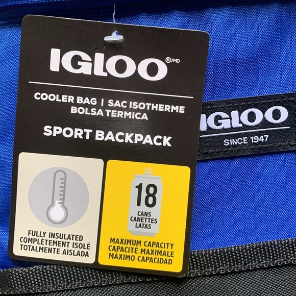 Igloo Soft Backpack Sport Cooler Insulated Bag 18-Can Capacity Blue & Black New - Picture 3 of 9